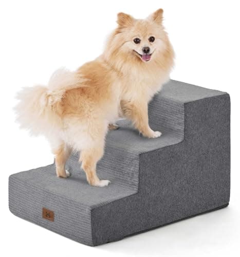 ABCPET Dog Stairs for Bed, Dog Steps for Bed Couch Sofa, 35D Foam Pet Steps for Small Dogs and Cats, Extra Wide Pet Stairs with Non-Slip Bottom Grey, 3 Steps - Image 1