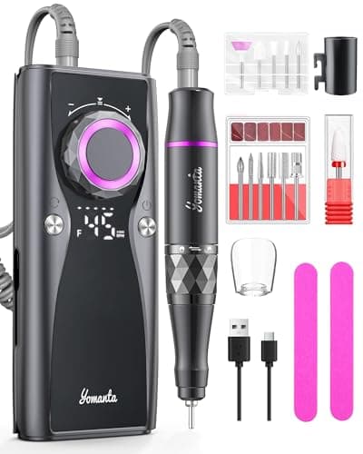 Yomanta Electric Nail Drill Professional Kit: 45,000 RPM USB Rechargeable Efile Nail Drill Nail File with 12 Bits for Polishing Gel/Acrylic Nails- Portable Manicure Tool Set for Salon/Home-Black - Image 1