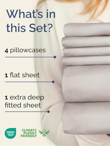 Extra Deep Cal King Sheet Set - 6 Piece Breathable and Cooling Sheets - Hotel Luxury Bed Sheets Set - Easy Fit - Soft, Wrinkle Free and Comfy Sheets Set - Light Grey Sheet Set with Extra Deep Pockets - Image 2