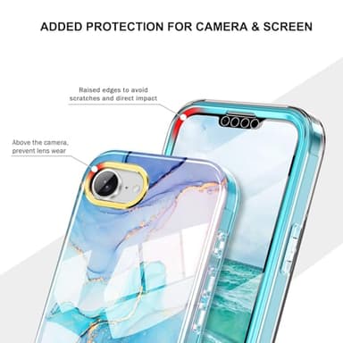 Turquiase Cute Marble Case for iPhone 16e 6.1 inch Built with Screen Protector, Lightweight and Stylish Full Body Shockproof Protective Rugged TPU Case for Women/Girls - Image 6