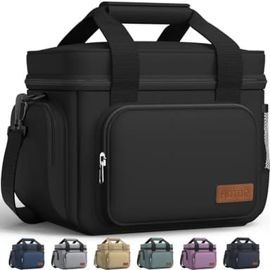 HOTOR Lunch Box for Men and Women - Leak-Proof Insulated Lunch Cooler Bag with Adjustable Strap, Multiple Pockets for Office, Picnic, Hiking, Beach, 1 Layer, 8L, Black, 9.8" x 8.7" x 5.9" - Image 1