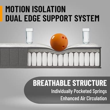 Ottomanson 9" Hybrid Twin Mattress - Rock Hard Feel - Made in USA - Individually Pocketed Coils & CertiPUR-US Foam - Fiberglass-Free - Bed in a Box - Image 4