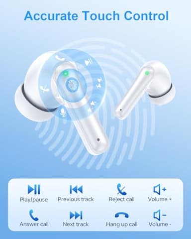 HUIFU Ear Buds Wireless Earbuds - Bluetooth Headphones 40H Playtime LED Display Deep Bass Stereo in-Ear Earphones with IPX7 Waterproof for iPhone Android Phone Tablet Laptop, Pure White - Image 4