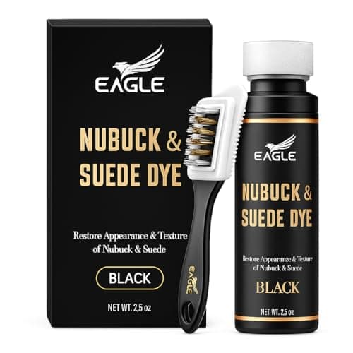 Eagle Nubuck & Suede Dye Black with Applicator & 3-Way Suede Brush - Suede Color Restorer for Shoes, Boots, Jackets, Purses & More - Black Suede Dye & Conditioner - Image 1