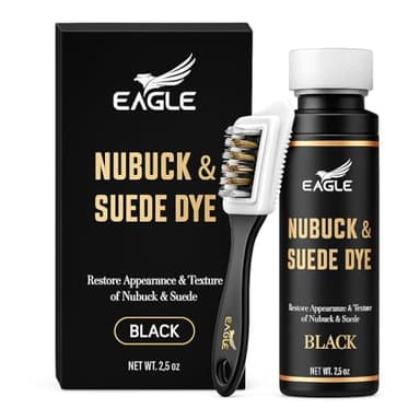 Eagle Nubuck & Suede Dye Black with Applicator & 3-Way Suede Brush - Suede Color Restorer for Shoes, Boots, Jackets, Purses & More - Black Suede Dye & Conditioner - Image 1