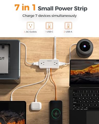 TESSAN Flat Plug Extension Cord 5 FT, Surge Protector Power Strip with 4 AC Outlets 1 USB C and 2 USB A Ports, 900 Joules Protection, Multiple Wall Outlet Extender Suitable for Home Office Dorm - Image 2