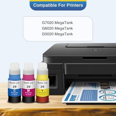 Topcolor GI-20 G7020 G6020 Color Ink Refill Bottles Compatible for Canon 20 Ink Refill Bottles for Canon GI 20 GI20 GI-20 Ink Refill Bottles Set, Compatible for Canon G7020 G6020 G5020 MegaTank - Image 2