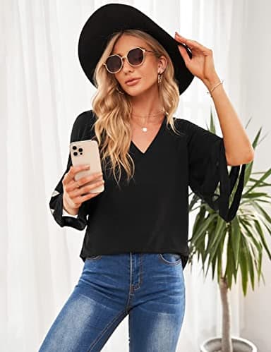 LookbookStore Women's Plus Size Summer Tops, Dressy Casual V-Neck Blouses, 3/4 Sleeve Black Shirt XXL 20-22 - Image 5