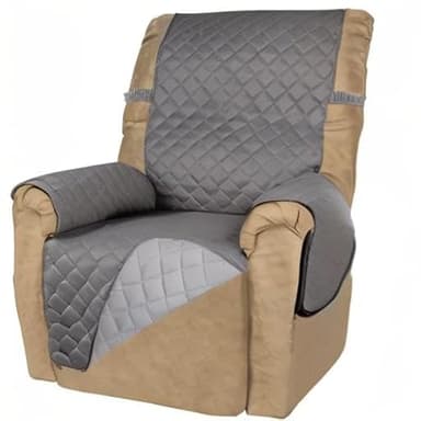 PureFit Reversible Quilted Sofa Cover, Water Resistant Slipcover Furniture Protector, Washable Couch Cover with Non Slip and Elastic Straps for Kids, Dogs, Pets (Small Recliner, Gray/Light Gray) - Image 8