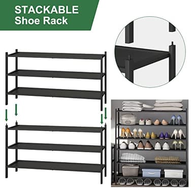 kiplant Black Long Shoe Rack, 3-Tier Bamboo Wood Shoe Rack for Entryway, Stackable | Foldable | Natural, Shoe Organizer for Hallway Closet, Free Standing Shoe Racks for Indoor Outdoor - Image 5