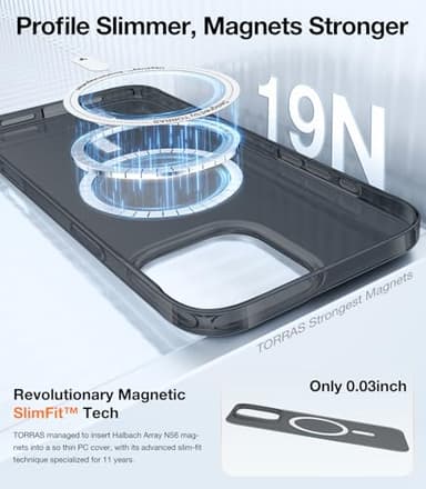 TORRAS Magnetic Slim Fit for iPhone 16 Pro Case, 6.3 inch, Ultra-Thin, Compatible with MagSafe, Lightweight Matte Anti-Scratch Hard PC Cover Phone Case, Clear Black - Image 3