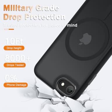 YENAPOON for iPhone SE Case 2022(3rd)/2020(2nd), iPhone 8/7 Case, with 1 Screen Protector, Matte Magnetic Slim Phone Cover, Support for Magsafe, Shockproof Protection Translucent Frosted Back,Black - Image 2