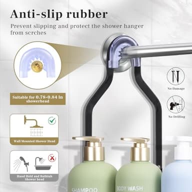 Tonswachic Bathroom Hanging Shower Organizer,Large Hanging Shower Caddy with Hooks for Razor and Sponge Rustproof,Over The Shower Head Caddy with Soap Basket - Black, SC001A - Image 4