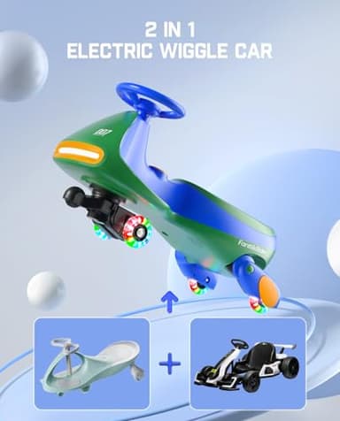 FanttikRide N7 Pro Electric Wiggle Car with Pedal, Rechargeable Battery, CyberWiggle, 2 in 1 Swing Car, 2 Speed, Anti-Rollover, Flashing Wheels, Bluetooth, for Ages 3 and Up, 150 Lbs, Green - Image 2