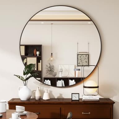 VETROVUE Black Round Mirror, 30 Inch Circle Bathroom Mirror with Metal Frame, Wall-Mounted for Entryway, Bathroom, Vanity, Living Room - Image 8