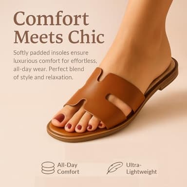 CUSHIONAIRE Voyage Cutout Strap Slides for Women, Slip On Summer Flats, Trendy Footwear, Comfortable Vacation Style Sandals for Women 2025, WHISKEY 11W - Image 2