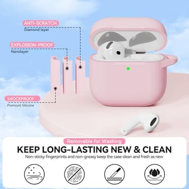 for AirPods 4 Case Pink with Cleaner Kit, TNSNK Soft Silicone Airpod 4 Case Compatible with Apple Airpods 4th Generation 2024 Case Cover with Keychain for Women Girly, Anti-Scratch, Drop Protection - Image 7