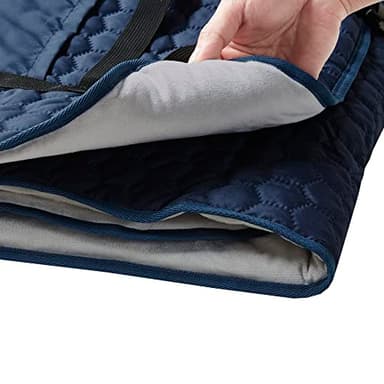 Friends Forever Large Travel Dog Bed Mat, Portable Pet Sleeping Pad with Carrying Strap, Couch Protector, Soft Quilted Cover Throw for Cold Weather, Machine Washable, 50" W x 60" L, GEO Navy/Grey - Image 2