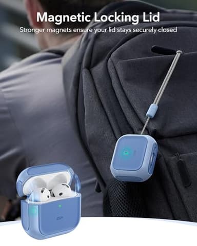 ESR for AirPods 4 Case, Compatible with AirPods 4th Generation Case (2024) (USB-C), Compatible with MagSafe, Drop Protection Cover with Lanyard, Magnetic Lid Lock, Orbit Hybrid Series, Blue - Image 4