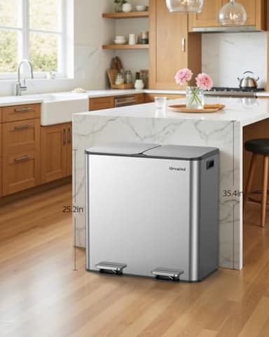 Lovewind Trash Can, 2 x 10.5 Gallon (2 x 40 L) Garbage Can for Kitchen Dual Compartment Recycling Kitchen Step Trash Bin, Stainless Steel Trash and Recycle Bin Combo with Soft-Close Lid, Silver - Image 2