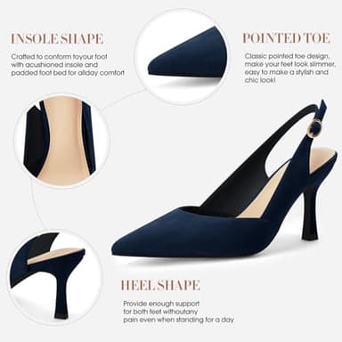 Rilista Women's Slingback Kitten Heels Closed Pointed Toe Wedding Party Dress Pumps Shoes Navy/Suede - Image 5