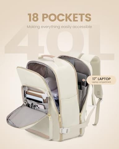LOVEVOOK Travel Backpack for Women Men as Personal Item Flight Approved, 40L Luggage Carry On Backpack,17.3inch Large Laptop Backpack Waterproof Outdoor Sports with 3 Packing Cubes,Beige-Flesh beige - Image 3