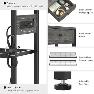 Ecoprsio 47'' Entryway Table with Outlets and USB Ports, Console Table with 3 Drawers, Sofa Table Narrow Long with Storage Shelves for Living Room, Couch, Hallway, Foyer, Kitchen Counter, Grey - Image 4