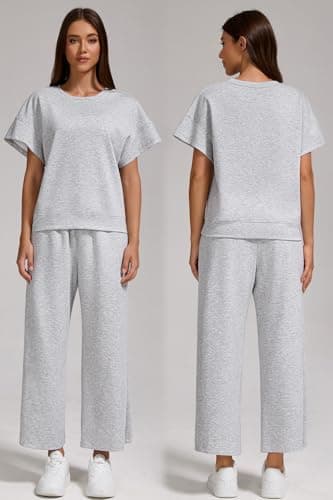YETOWA Women’s Air Layer Fabric Two Piece Set Stylish Crop Top & Wide Leg 3/4 Pants Lounge Matching Tracksuit - Image 2