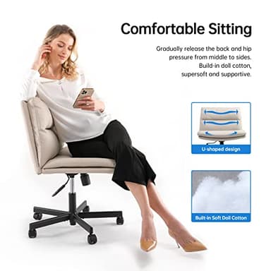 EMIAH Armless Office Desks Chair with Wheels PU-Padded Vanity Chair Mid-Back Ergonomic Home Office Computer Chair Comfortable Adjustable Swivel Task Chair with Thickened Cushion - Image 7