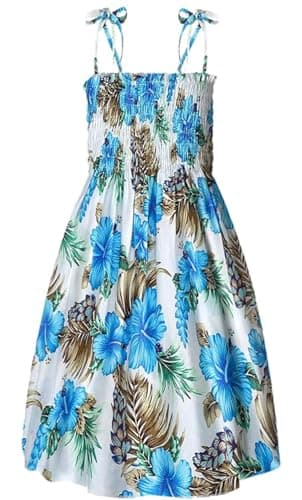 Girls Summer Floral Flowers Print Spaghetti Strap Beach Sundress Hawaiian Sun Midi Dress, Blue Flower, 5-6X = Tag 130 - Image 2