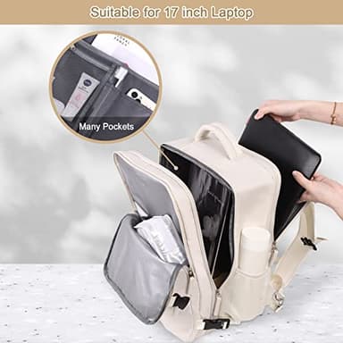 Sinaliy Travel Backpack for Women, Expandable 40L Carry on Flight Approved Backpack, 17 Inch Laptop Waterproof Travel Bag for College, Travel, Work, Beige - Image 6