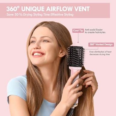 Lopeie Hair Dryer Brush Blow Dryer Brush in One, 4 in 1 Hair Dryer and Styler Volumizer with Oval Barrel, Professional Salon Hot Air Brush for All Hair Types, Bright Pink - Image 5