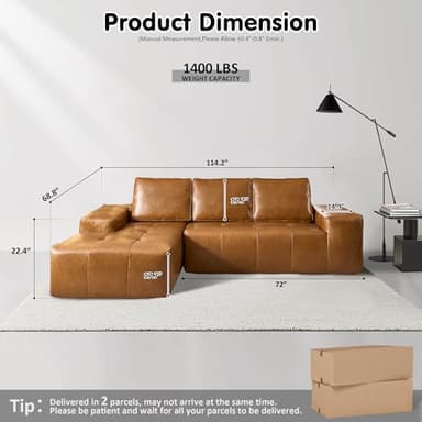 ovios Sectional Cloud Couch for Living Room, Modular Floor Sofa with Plush Corduroy, No Assembly Required, Big Comfy Couches Set with Fluffy Memory Foam, Stupendous U Shaped Sofas with Chaise, Brown - Image 2