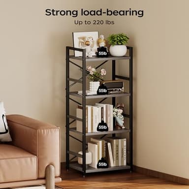 Homeiju Grey Bookshelf, 4 Tier Small Bookcase for CD/Movie/Book, Book Shelf Organization and Storage for Bedroom, Kid's Room, and Home Furniture (Grey) - Image 5