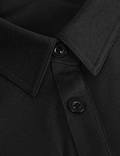 DJT Womens Soft Stretchy Knit Plaid Shirts Roll Up Long Sleeve Collared Button Down Blouses Tops X-Large Solid Black - Image 6