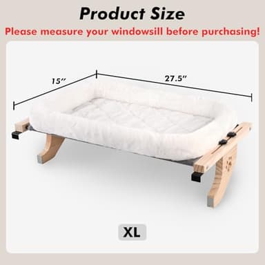 AMOSIJOY Cat Sill Window Perch Sturdy Hammock Window Seat with Cushion Cover, Wood & Metal Frame for Large Cats, Easy to Adjust Cat Bed for Windowsill, Bedside, Drawer and Cabinet (XL) - Image 3