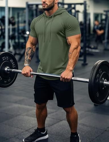 MAGCOMSEN Mens Hoodie Short Sleeve Hoodies Sweatshirt Lightweight Gym Hoodie Pullover Summer Moisture Wicking T Shirts Green,L - Image 3
