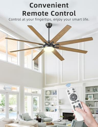 Arecovas 72 Inch Large Ceiling Fans with Lights and Remote, Black Ceiling Fan with Quiet DC Motor, 3CCT Dimmable, 3 Downrods, 8 Dual Finish Blades Industrial Ceiling Fan for Kitchen Living Room Patio - Image 5