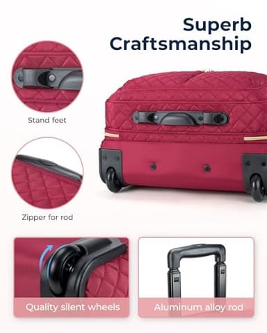 BAGSMART Rolling Laptop Bag Women, Rolling Briefcase for Women, 17.3 Inch with Wheels Computer Bag Rolling Laptop Case for Work Travel Business, Red - Image 3