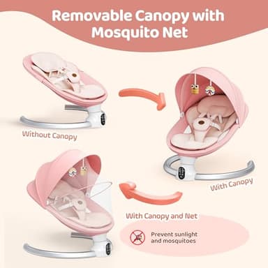 Baby Swing for Infants - Electric Baby Rocker with Exclusive App Function, Upgraded 5 Point Harness, Bluetooth Support, 10 Preset Lullabies and 5 Speeds, Portable Swing for Baby Boy Girl（Pink） - Image 8