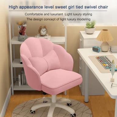 HDHNBA Vanity Chair Velvet Petal Desk Chair Upholstered Modern Tufted Home Office Chair with Back, Height Adjustable Computer Task Chair for Bedroom Living Room - Image 4