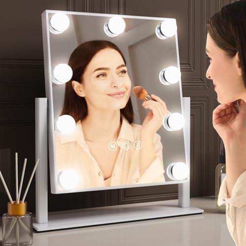 VoxZypher Hollywood Vanity Makeup Mirror with Lights - 9 LED Bulbs, Touch Control, 3 Colors Light, 360° Rotation, Light Up Vanity Mirror for Dressing Room & Bedroom - Image 1