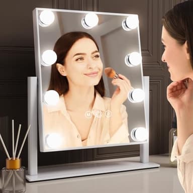 VoxZypher Hollywood Vanity Makeup Mirror with Lights - 9 LED Bulbs, Touch Control, 3 Colors Light, 360° Rotation, Light Up Vanity Mirror for Dressing Room & Bedroom - Image 1