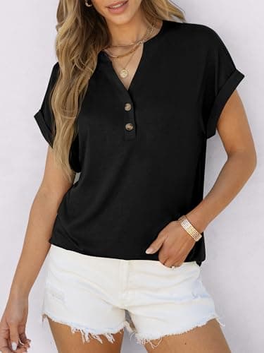 ANRABESS Womens Short Sleeve Henley Tops V Neck Dressy Casual Blouses Summer Trendy Tee Shirts 2025 Vacation Fashion Clothes Black XXL - Image 4