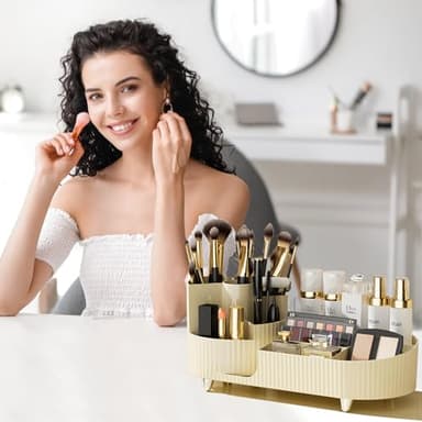 360° Rotating Vanity Makeup Organizer with Brush Holder, Large Spinning Cosmetic Storage for Skincare, Perfumes and Lotions - Image 3