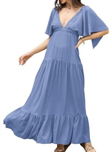 Kikibell Summer Maxi Dress Formal Dresses for Wedding Guest Dress Vacation Dresses for Women Plus Size Pastel Blue XL - Image 2