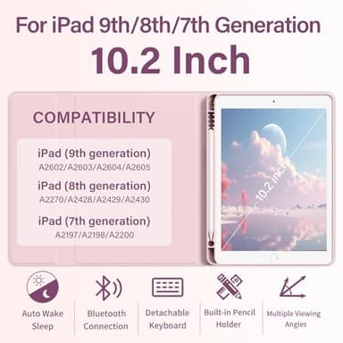BQDIYOO Keyboard Case for iPad 9th/8th/7th Generation(2021/2020/2019), 10.2 inch iPad 9/8/7 Case with Keyboard, Auto Wake Sleep Cover with Pencil Holder, Pink - Image 2