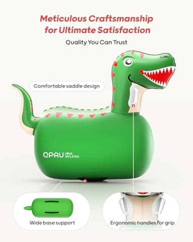 QPAU Inflatable Bouncy Dinosaur Toys 2 PCS with Hand Pump, Heavy Duty Giant Bouncy Pal, 220lbs Load Capacity, Ride On Bouncy Animal Hopper Toy, Indoor Outdoor Bouncers for Kids Girls Boys Ages 5+ - Image 6