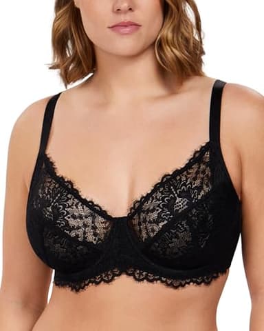 HSIA Minimizer Bra for Women - Plus Size Lace Full Coverage Womans Bra Unlined Underwire Bra for Heavy Breast Black - Image 1