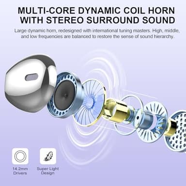 Wireless Earbuds, Bluetooth Headphones 48H Playtime Ear Buds with LED Power Display, IPX7 Waterproof Bluetooth 5.4 Earphones in-Ear Earbuds with 4 Mic for Android iOS Cell Phone Laptop, Purple - Image 2